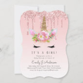 Pink Gold Tropfen Glitzer Unicorn Baby Girl Dusche Einladung (Vorderseite)