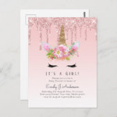 Pink Gold Tropfen Glitzer Unicorn Baby Girl Dusche Postkarte (Vorne/Hinten)