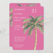 Pink Gold Tropical Palm Tree Geburtstag Einladung (Vorne/Hinten)