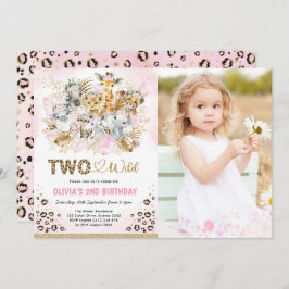 Pink Gold Tropical Safari Zwei Wildtiere Foto Gebu Einladung