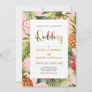 Pink & Gold Tropische Sommerhochzeitseinladung Einladung