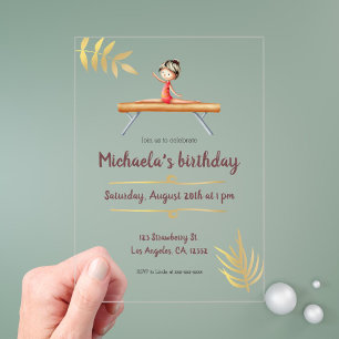 Pink Gold Turnen Mädchen auf Schwebebalken Geburts Acryleinladungen