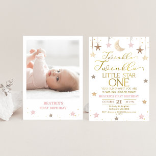 Pink Gold Twinkle Little Star Foto Geburtstag Einladung
