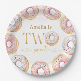 Pink Gold Two Sweet Donut Birthday Paper Teller