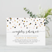 Pink, Gold und Black Confetti Dots Paare Dusche Einladung (Stehend Vorderseite)