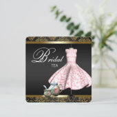 Pink Gold und Black Damask Bridal Tee Party Einladung (Stehend Vorderseite)
