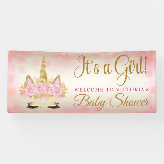 Pink Gold Unicorn Baby Duschbanner Banner (Horizontal)