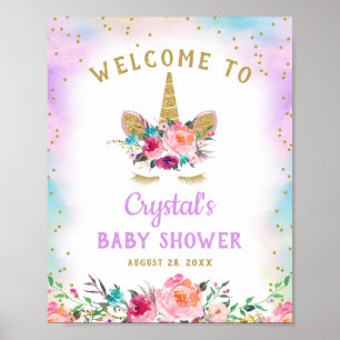 Pink Gold Unicorn BläsernBaby Dusche Begrüßungszei Poster