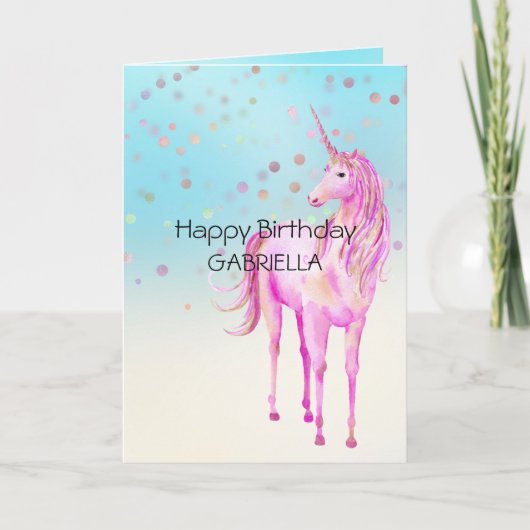 Pink Gold Unicorn Confetti Personalisierter Name Karte (Vorderseite)