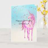 Pink Gold Unicorn Confetti Personalisierter Name Karte (Gelbe Blume)