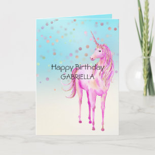 Pink Gold Unicorn Confetti Personalisierter Name Karte