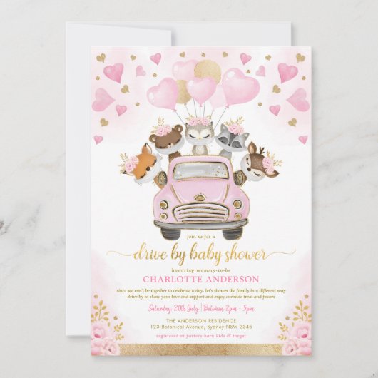 Pink Gold Valentines Woodland Drive by Baby Showro Einladung (Vorderseite)