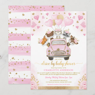 Pink Gold Valentines Woodland Drive by Baby Showro Einladung