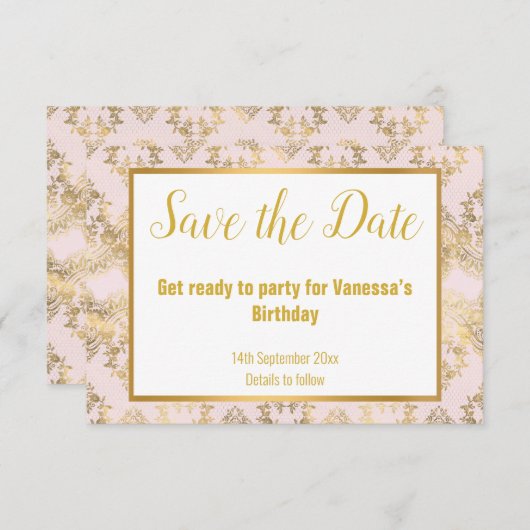 PINK GOLD VIKTORIANISCH ELEGANT SAVE THE DATE RSVP KARTE (Vorne/Hinten)