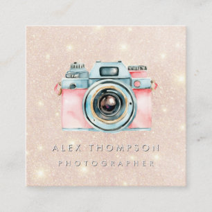 Pink Gold Vintag Camera Fotograf Studio Quadratische Visitenkarte