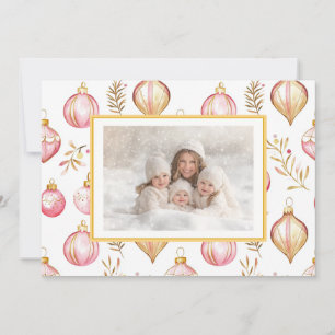 Pink Gold Vintag Ornamente Foto Weihnachtskarte Feiertagskarte