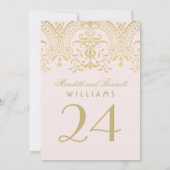 Pink Gold Vintage Glamour Hochzeit Tischnummer (Rückseite)
