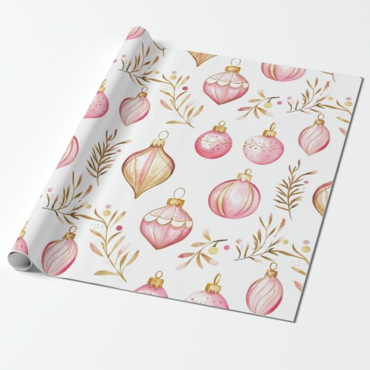 Pink Gold Vintage Weihnachtsschmuck Geschenkpapier (Ungerollt)