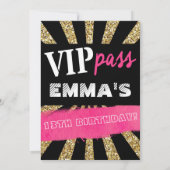 Pink & Gold VIP PASS Girls Sleepover Teenager Girl Einladung (Rückseite)