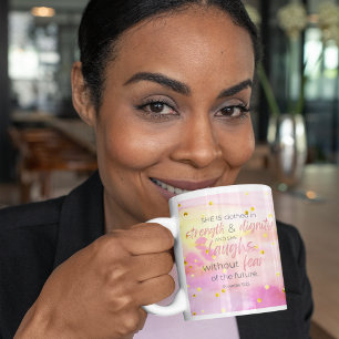 Pink Gold Wasserfarbe Sprüche 31:25 Bibelvers Kaffeetasse