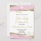 Pink Gold Wasserfarben Girl 1. Erste heilige Kommu Einladung (Vorderseite)