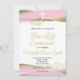 Pink Gold Wasserfarben Girl 1. Erste heilige Kommu Einladung