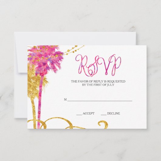 Pink Gold Watercolor Beach Bat Mitzvah RSVP Karte (Vorderseite)
