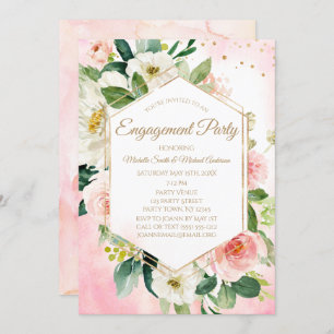 Pink Gold Watercolor Floral Engagement Party Einladung