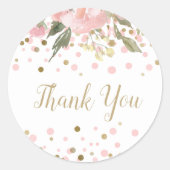 Pink Gold Watercolor Floral Gefallen Runder Aufkleber (Vorderseite)