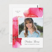 Pink Gold Watercolor Foto Abschluss Postkarte (Vorne/Hinten)