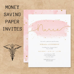 Pink Gold Watercolor Nurse Abschluss PAPIER