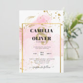 PINK GOLD WEDD Alkohol Tinte Abstrakt Einladung (Stehend Vorderseite)