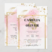 PINK GOLD WEDD Alkohol Tinte Abstrakt Einladung (Vorne/Hinten)