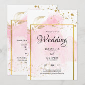 PINK GOLD WEDD Alkohol Tinte Abstrakt Einladung (Vorne/Hinten)