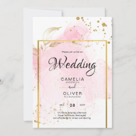 PINK GOLD WEDD Alkohol Tinte Abstrakt Einladung