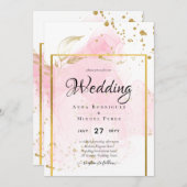 PINK GOLD WEDD Alkohol Tinte Abstrakt Einladung (Vorne/Hinten)