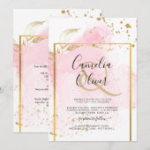 PINK GOLD WEDD Alkohol Tinte Abstrakt Einladung (Vorne/Hinten)
