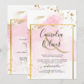 PINK GOLD WEDD Alkohol Tinte Abstrakt Einladung (Vorne/Hinten)