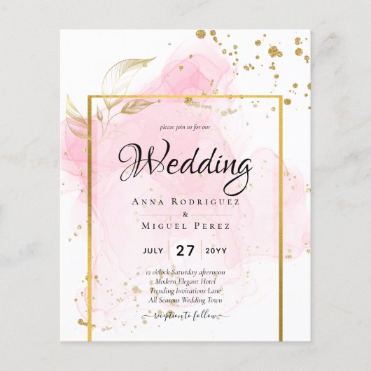 PINK GOLD WEDD Alkohol Tinte Abstrakt Flyer (Vorne)