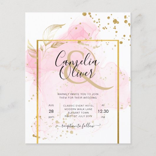 PINK GOLD WEDD Alkohol Tinte Abstrakt Flyer (Vorne)