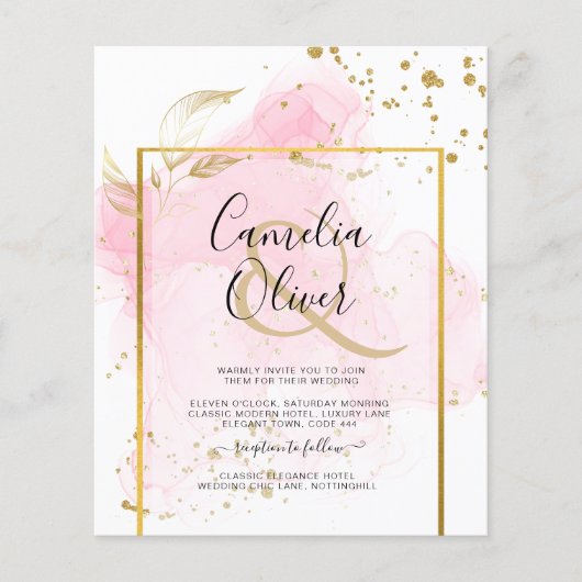 PINK GOLD WEDD Alkohol Tinte Abstrakt Flyer (Vorne)