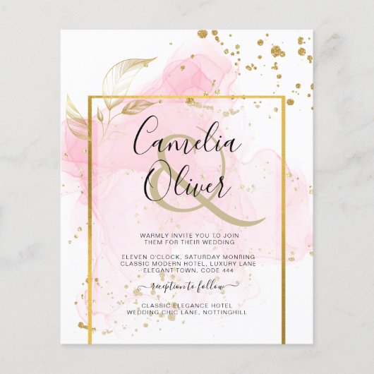 PINK GOLD WEDD Alkohol Tinte Abstrakt Flyer (Vorne)
