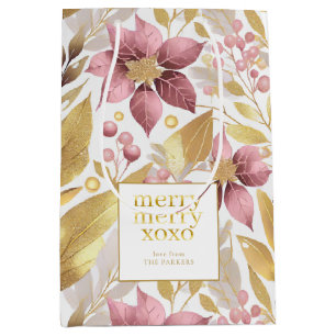 Pink Gold Weihnachten Merry Pattern#21 ID1009 Mittlere Geschenktüte