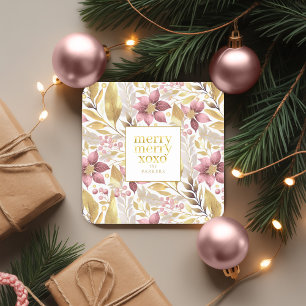 Pink Gold Weihnachten Merry Pattern#21 ID1009 Rechteckiger Pappuntersetzer