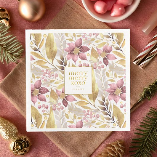Pink Gold Weihnachten Merry Pattern#21 ID1009 Serviette