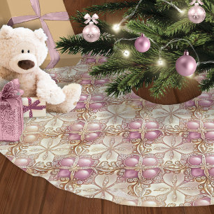 Pink Gold Weihnachten Merry Pattern#4 ID1009 Polyester Weihnachtsbaumdecke