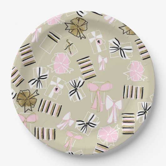 Pink & Gold Weihnachten präsentiert Patten Paper T Pappteller (Vorderseite)