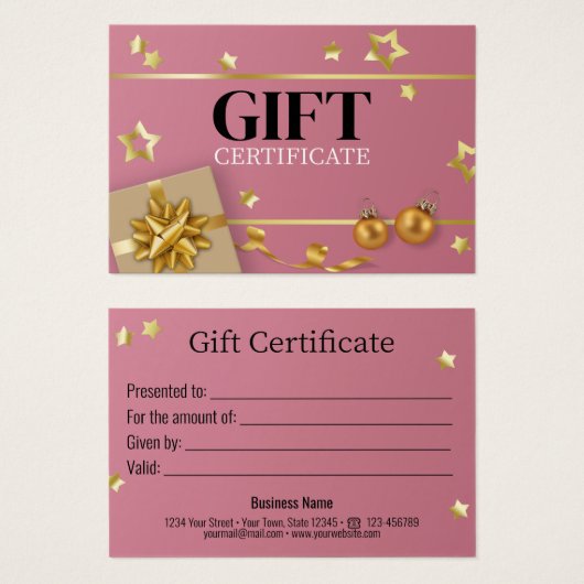 Pink Gold Weihnachtsball Stars Ribbon Geschenkkart (Vorne & Hinten)