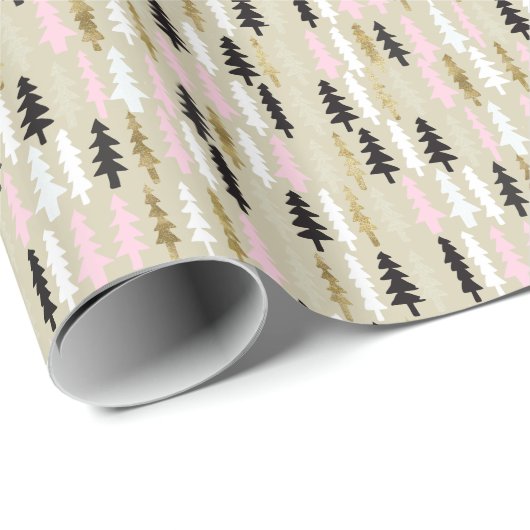 Pink & Gold Weihnachtsbaum Muster Geschenkwrap Geschenkpapier (Rolleneckpunkt)