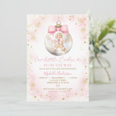 Pink Gold Weihnachtsbaume Cookie Kinderdusche Einladung (Stehend Vorderseite)